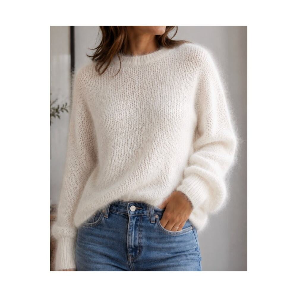See by Chloe Alpaca Wool Knit Sweater Open Knit Sweater Cream Small
